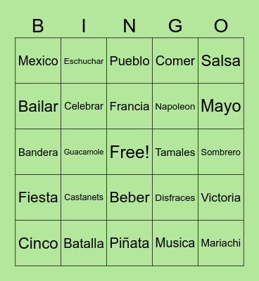 Cinco de Mayo Bingo Card