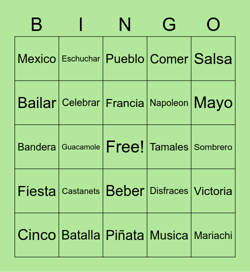 Cinco de Mayo Bingo Card