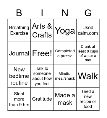 Self-Care Bingo Card
