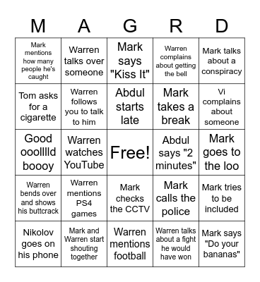 Mag road lates bingo Card