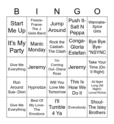 Glinner Bingo Card