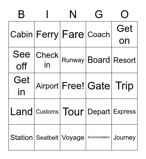 Transport Bingo Card