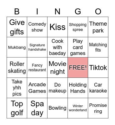 Boyfriend Bingo Card