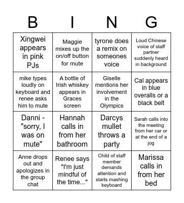 NJ CGS Team BINGO Card