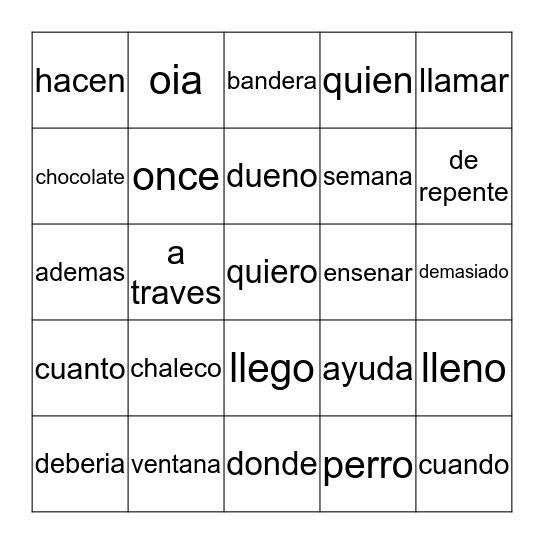 200 palabras (3er serie) Bingo Card