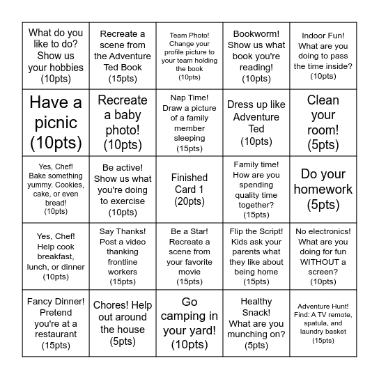 #AdventureTedChallenge2020 CARD2 Bingo Card