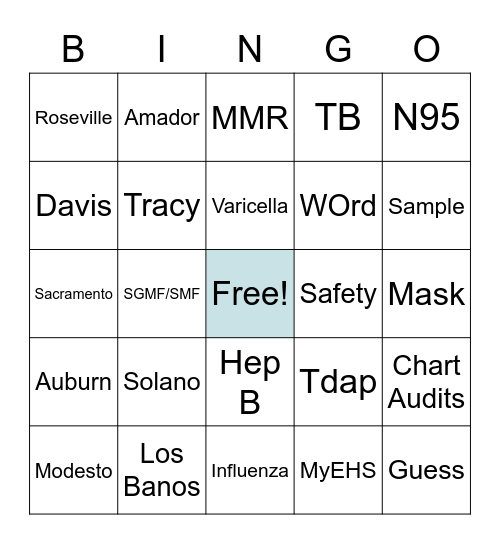 Employee Health Bingo Card