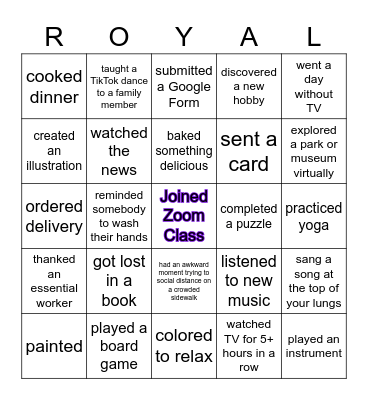 Bingo: Social Distancing Edition Bingo Card