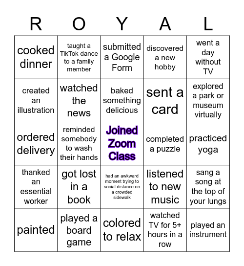 Bingo: Social Distancing Edition Bingo Card