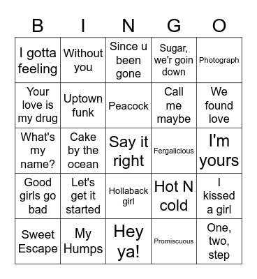 00's Singo Bingo Card