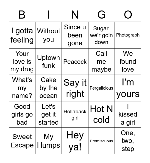 00's Singo Bingo Card