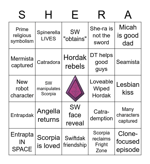 She-ra S5 Predictions Bingo Card