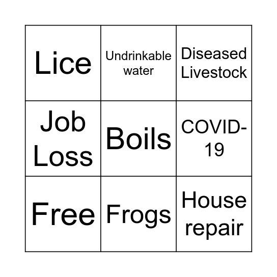 2020 Ten Plagues Bingo Card