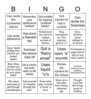 Adelphi Actor Bingo Card