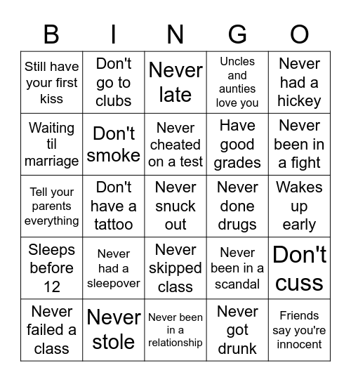 Are u innocent Bingo Card