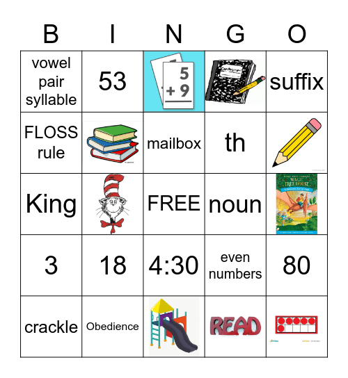 First Grade Bingo Fun Bingo Card