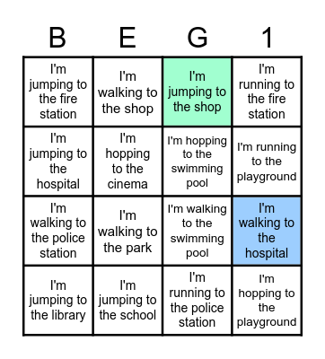 Going around town Bingo Card