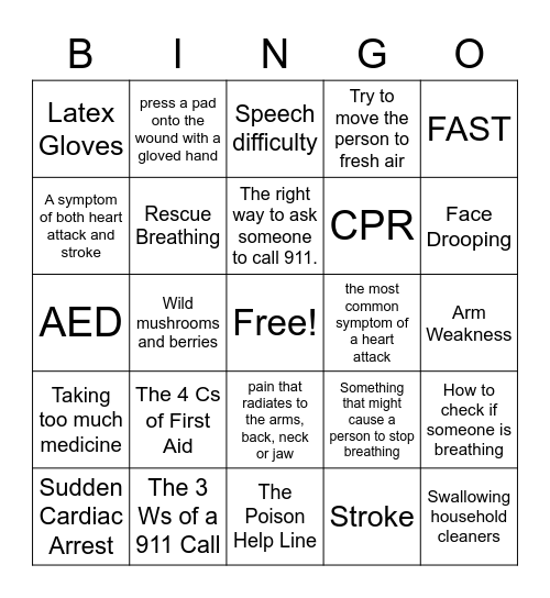 Webelos I / Hurry Cases of First Aid Bingo Card