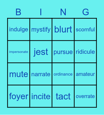 Vocabulary Chapter 4 Bingo Card