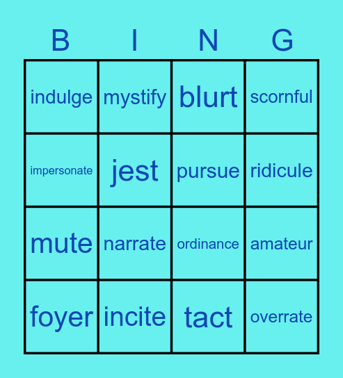 Vocabulary Chapter 4 Bingo Card