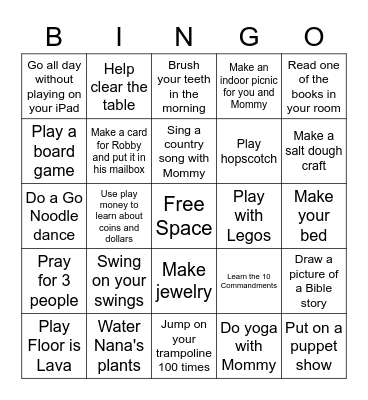 Tenley's Bingo Board 2 Bingo Card