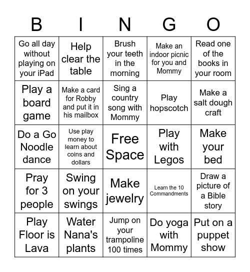 Tenley's Bingo Board 2 Bingo Card