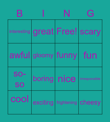 ET 4 - Lesson 5 - Vocabulary Bingo Card