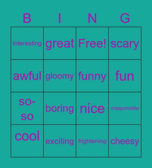 ET 4 - Lesson 5 - Vocabulary Bingo Card