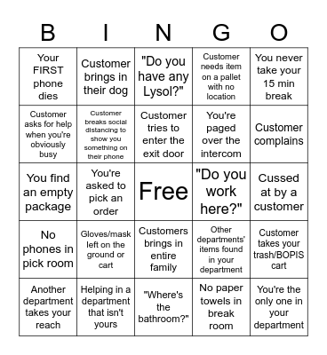 Home Depot Bingo Card