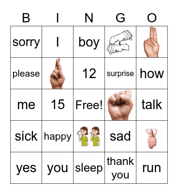 Sign Language Vocabulary Bingo Card