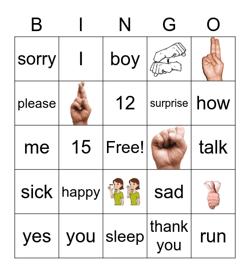 Sign Language Vocabulary Bingo Card