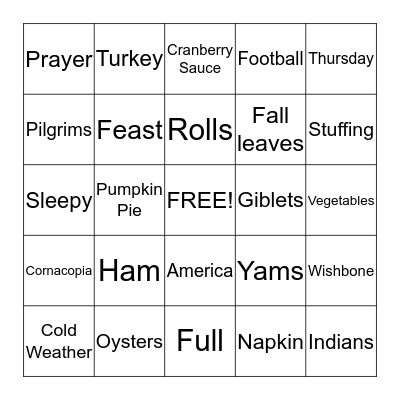 THANKSGIVING Bingo Card