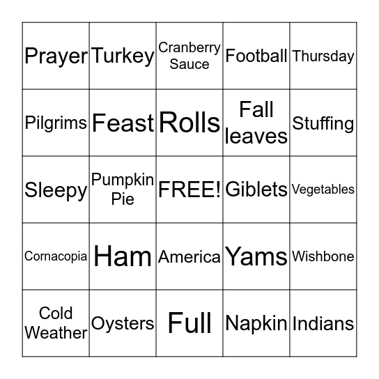 THANKSGIVING Bingo Card