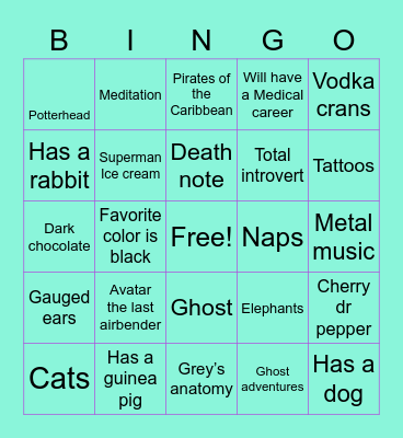 Kenzie’s Bingo Card