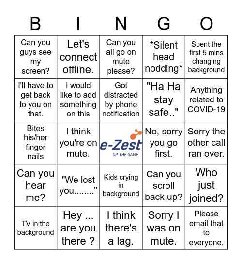 e-Zest WFH Bingo Card