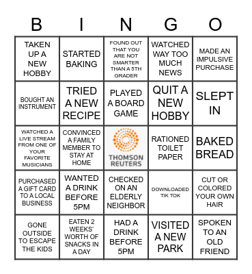 Quarantine Bingo Card