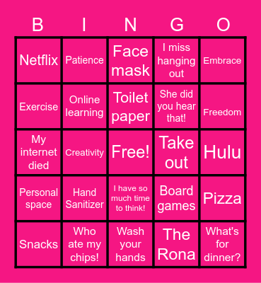S. A. H.! Bingo Card