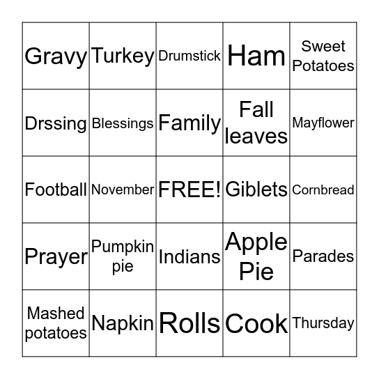 THANKSGIVING Bingo Card