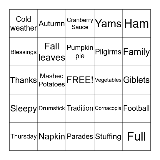 THANKSGIVING Bingo Card