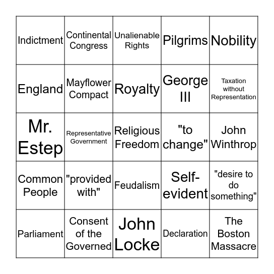 Unit 1 BINGO Card