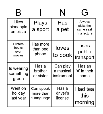 Icebreaker Bingo Card