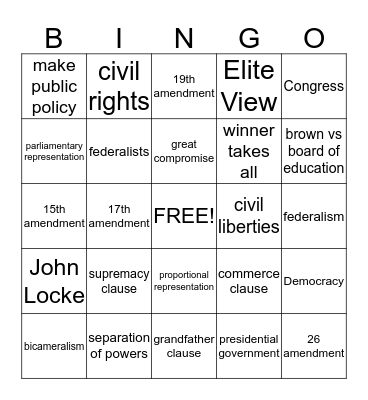 Political Science!!!! Bingo Card