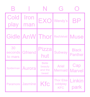 💕SEKYUNG 💕 Bingo Card