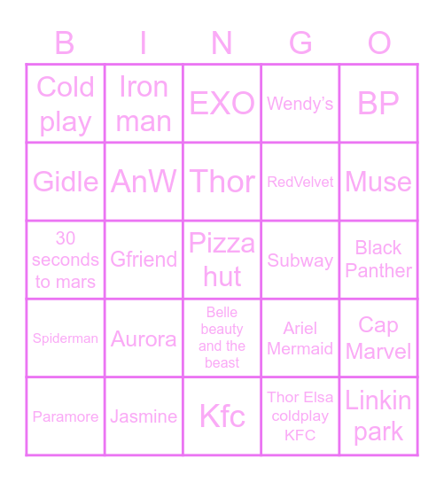 💕SEKYUNG 💕 Bingo Card