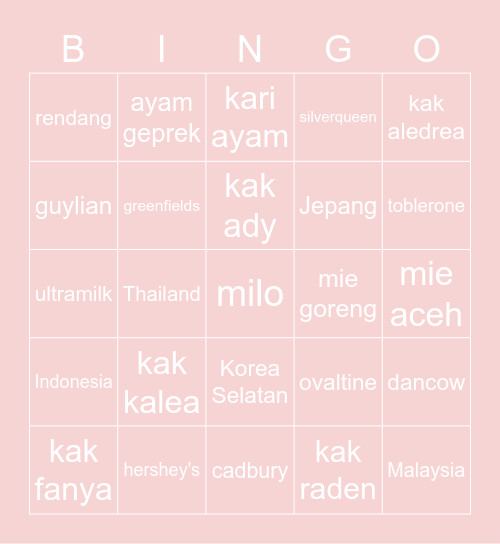 punya ody! Bingo Card