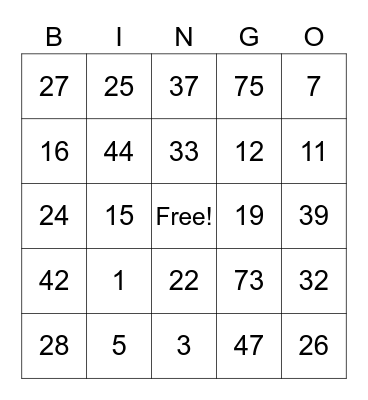 Striggles Bingo Card