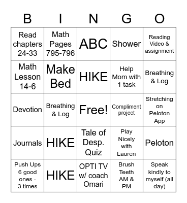 Monday Bingo Card