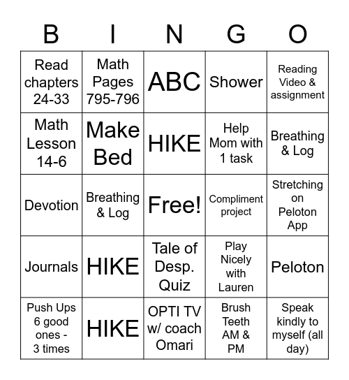 Monday Bingo Card