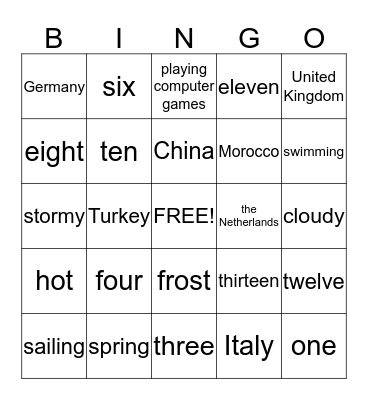 FF BINGO Unit One  Bingo Card