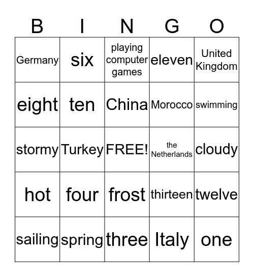 FF BINGO Unit One  Bingo Card